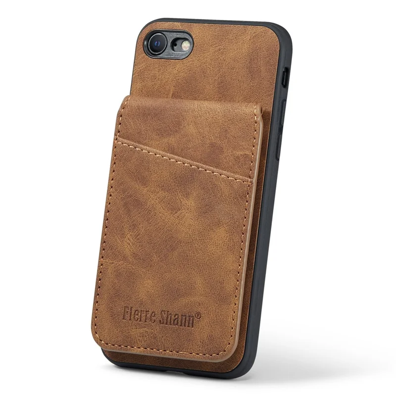 FIERRE SHANN For iPhone 7 / 8 / SE (2020) / SE (2022) Card Holder Phone Case Kickstand PU Leather+TPU Cover - Brown