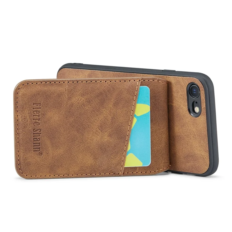 FIERRE SHANN For iPhone 7 / 8 / SE (2020) / SE (2022) Card Holder Phone Case Kickstand PU Leather+TPU Cover - Brown
