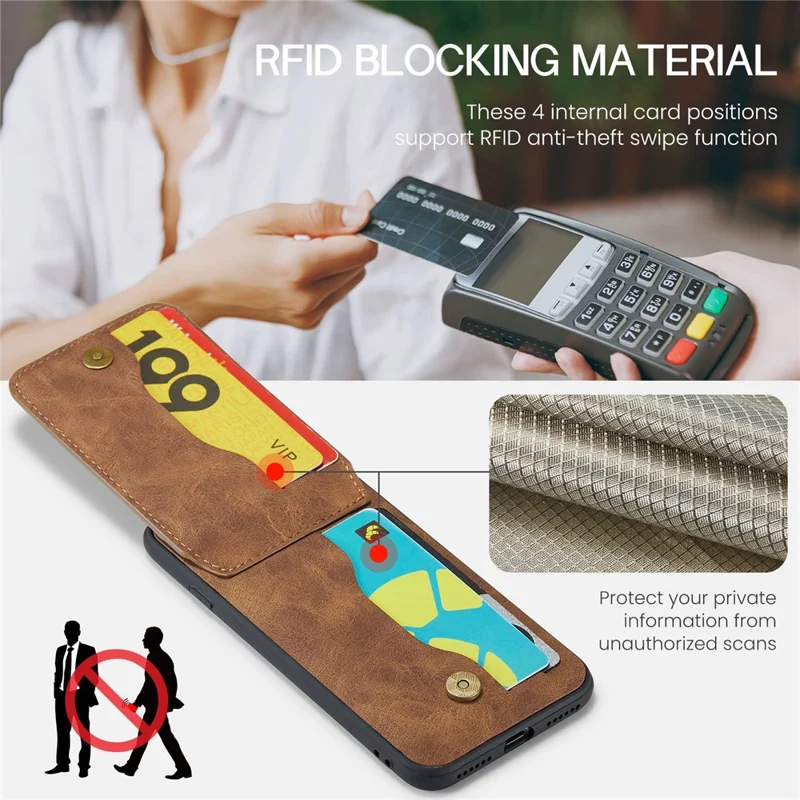 FIERRE SHANN For iPhone 7 / 8 / SE (2020) / SE (2022) Card Holder Phone Case Kickstand PU Leather+TPU Cover - Brown