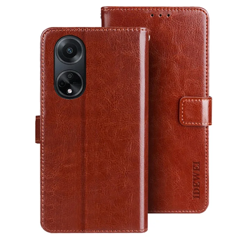 IDEWEI para Oppo A98 5G Crazy Horse Texture Wallet PU Leather Stand Case Phone Cover - Marrón
