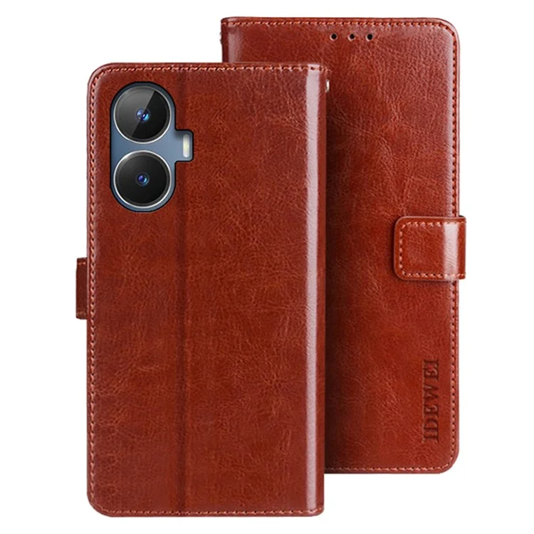 IDEWEI para Realme Narzo N55 4G Funda de Teléfono con Cartera Textura de Cuero de Caballo Salvaje Cuero PU Tapa Plegable con Soporte - Marrón