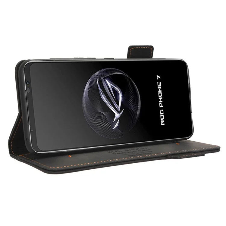 Para Asus ROG Phone 7 Ultimate 5G / ROG Phone 7 5G Decoración de hardware Funda de teléfono de cuero sintético con soporte y billetera - Negro