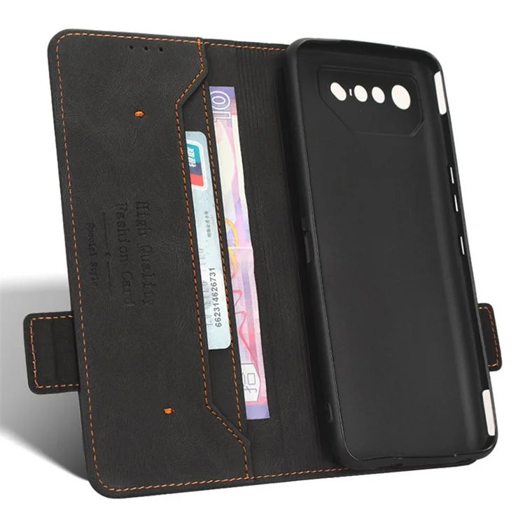 Para Asus ROG Phone 7 Ultimate 5G / ROG Phone 7 5G Decoración de hardware Funda de teléfono de cuero sintético con soporte y billetera - Negro