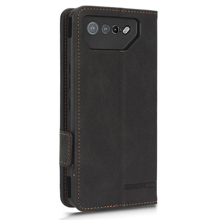 Para Asus ROG Phone 7 Ultimate 5G / ROG Phone 7 5G Decoración de hardware Funda de teléfono de cuero sintético con soporte y billetera - Negro
