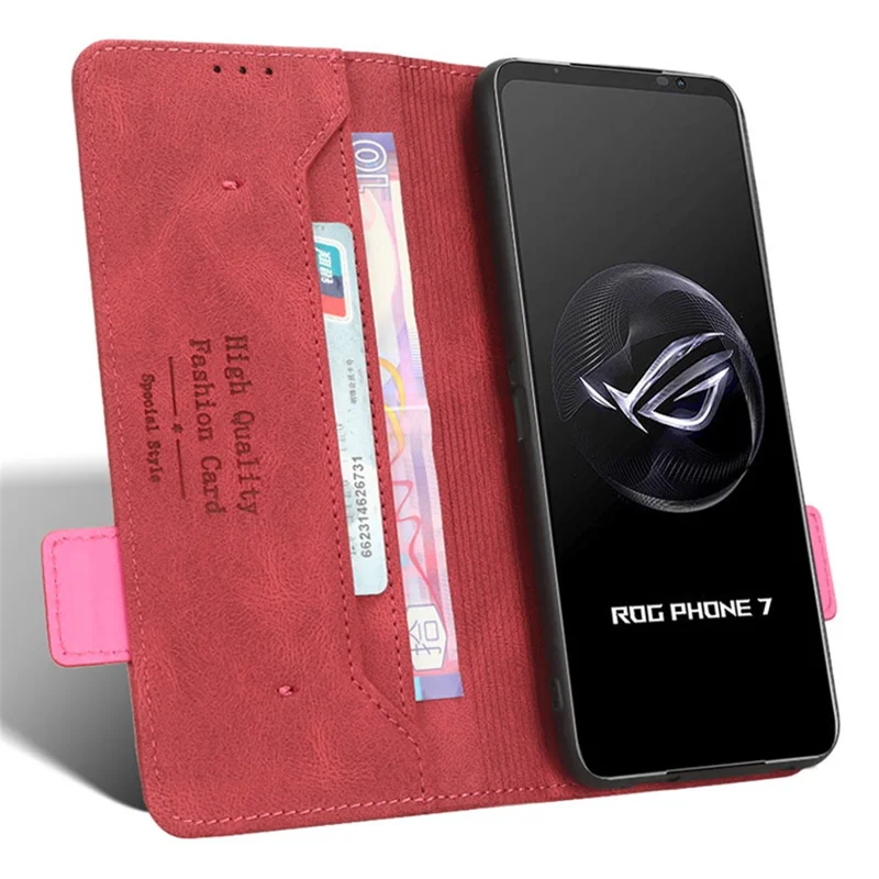 For Asus ROG Phone 7 Ultimate 5G / ROG Phone 7 5G Hardware Decor PU Leather Phone Case Wallet Stand Cover - Rose