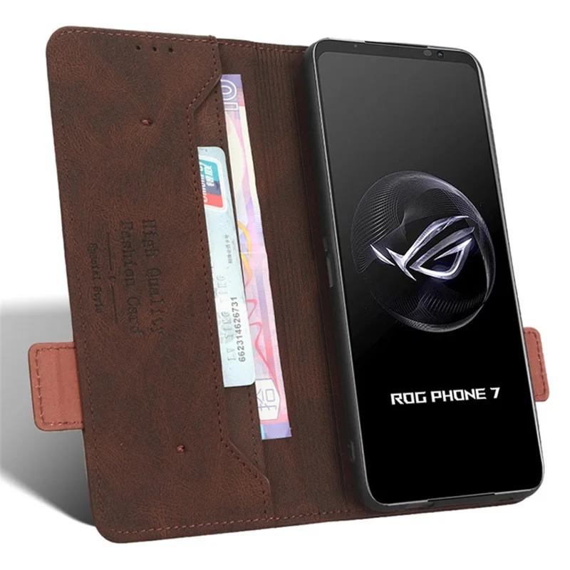 Für Asus ROG Phone 7 Ultimate 5G / ROG Phone 7 5G Hardware-Dekor PU-Leder Handyhülle Geldbörse Stand Cover - Kaffee