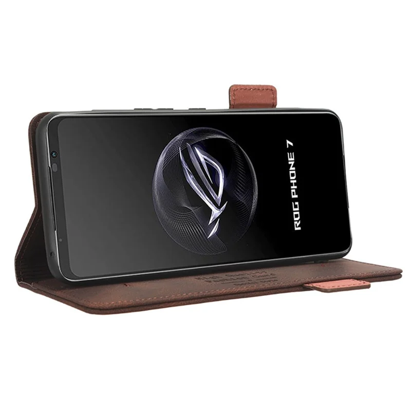 Für Asus ROG Phone 7 Ultimate 5G / ROG Phone 7 5G Hardware-Dekor PU-Leder Handyhülle Geldbörse Stand Cover - Kaffee