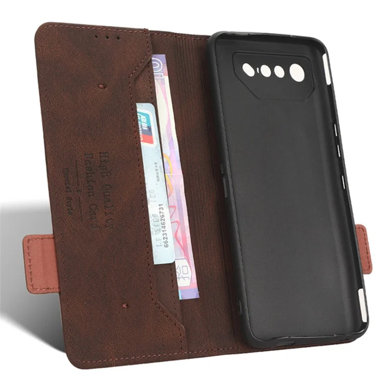 Für Asus ROG Phone 7 Ultimate 5G / ROG Phone 7 5G Hardware-Dekor PU-Leder Handyhülle Geldbörse Stand Cover - Kaffee