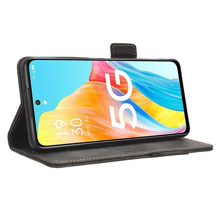 Чехол-кошелек для Oppo A1 5G с подставкой и декоративными элементами, выполненный из ударопрочной ПУ-кожи - Черный