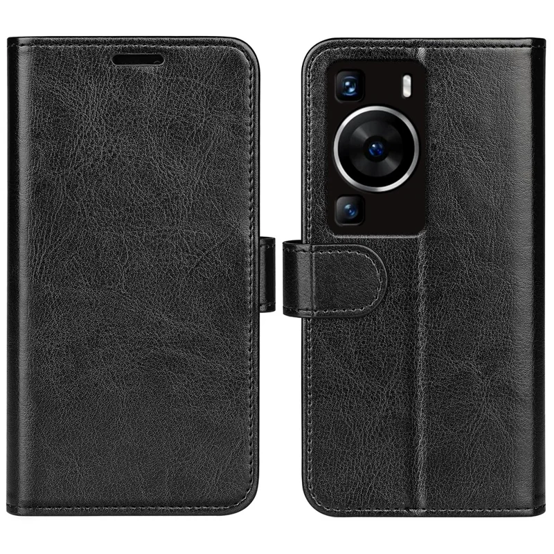 Crazy Horse Texture Phone Case for Huawei P60 , PU Leather+TPU Wallet Stand Phone Cover - Black