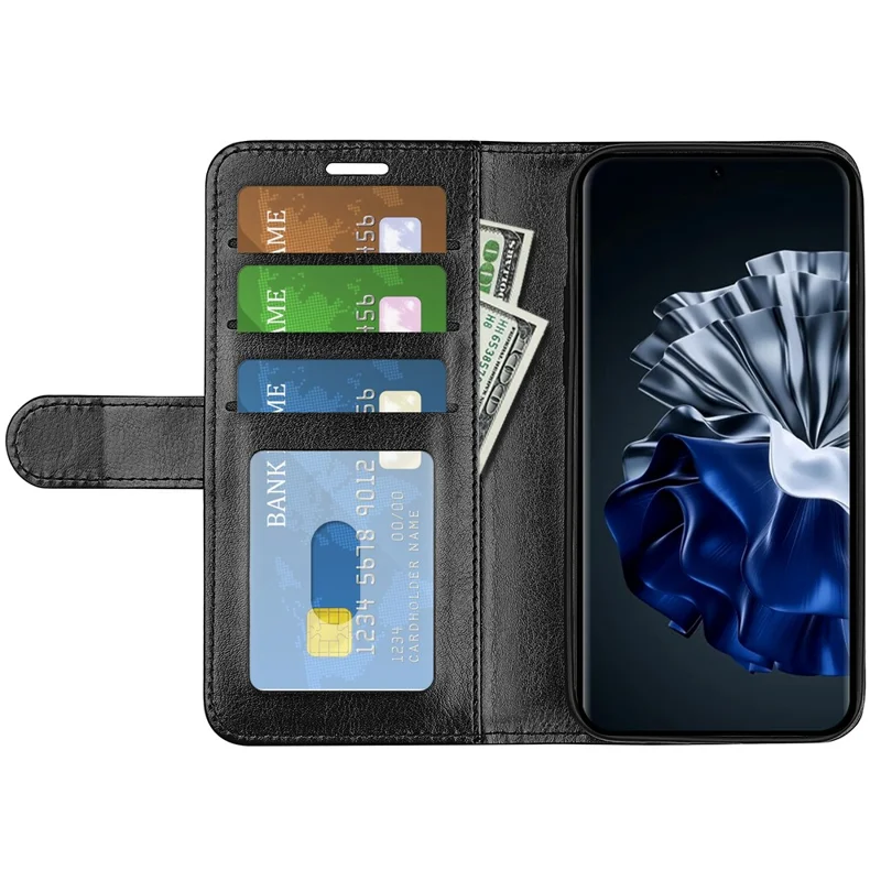 Crazy Horse Texture Phone Case for Huawei P60 , PU Leather+TPU Wallet Stand Phone Cover - Black