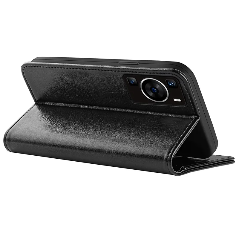 Crazy Horse Texture Phone Case for Huawei P60 , PU Leather+TPU Wallet Stand Phone Cover - Black