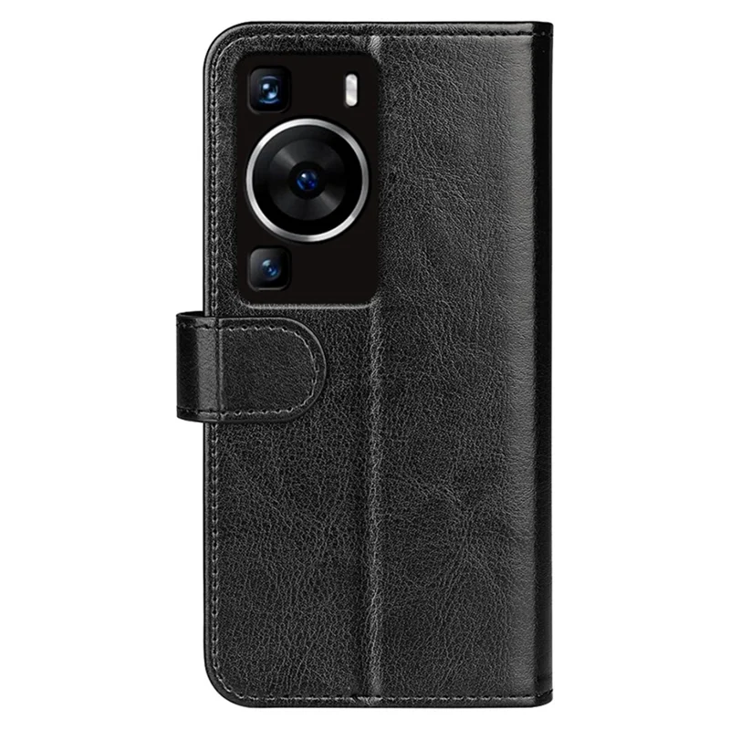 Crazy Horse Texture Phone Case for Huawei P60 , PU Leather+TPU Wallet Stand Phone Cover - Black