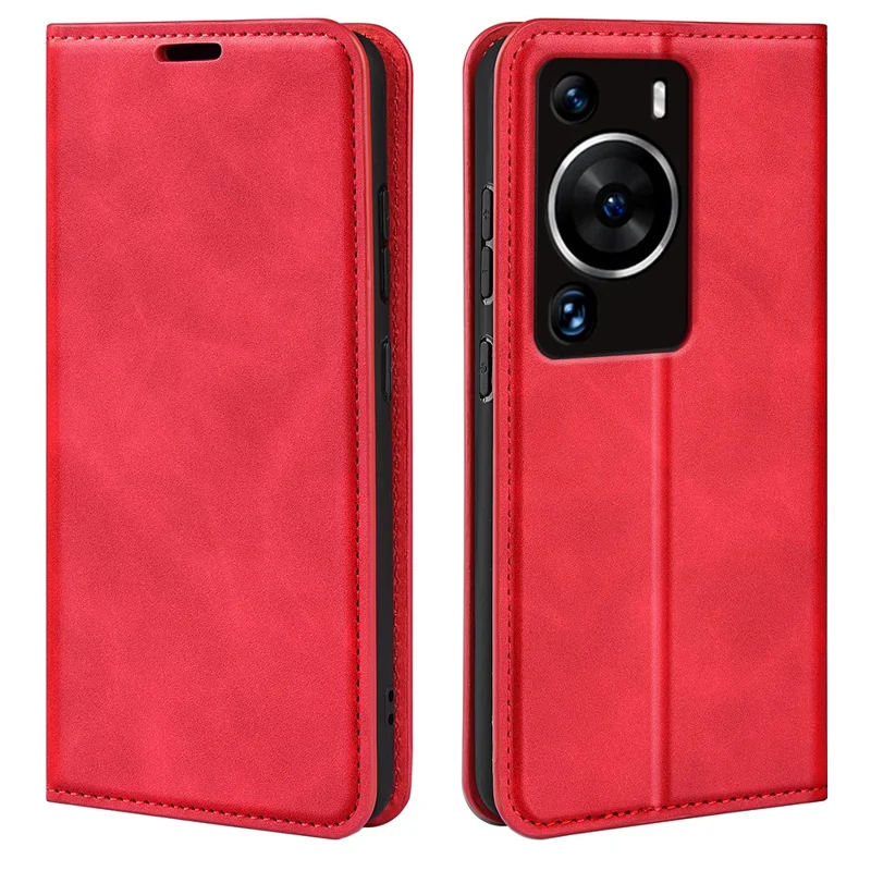 Voor Huawei P60 Pro Huid-aanraking Leer Telefoon Portemonnee Hoesje Folio Flip Stand Telefoonhoes - Rood