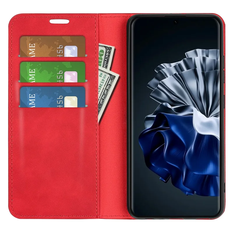 Voor Huawei P60 Pro Huid-aanraking Leer Telefoon Portemonnee Hoesje Folio Flip Stand Telefoonhoes - Rood