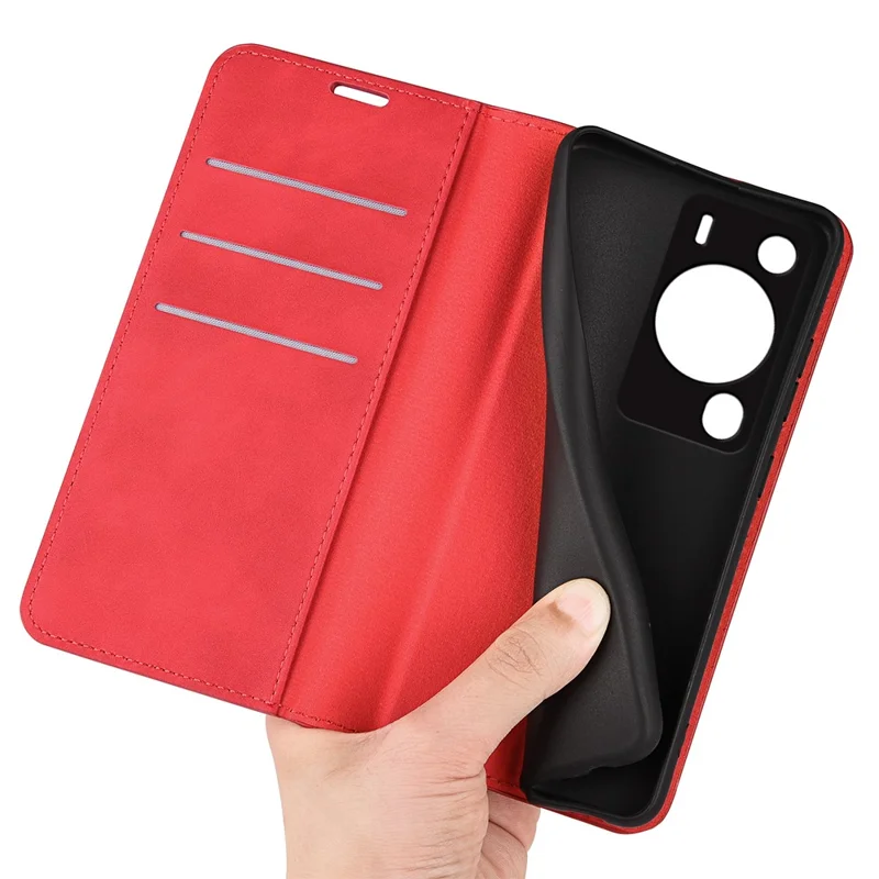 Voor Huawei P60 Pro Huid-aanraking Leer Telefoon Portemonnee Hoesje Folio Flip Stand Telefoonhoes - Rood