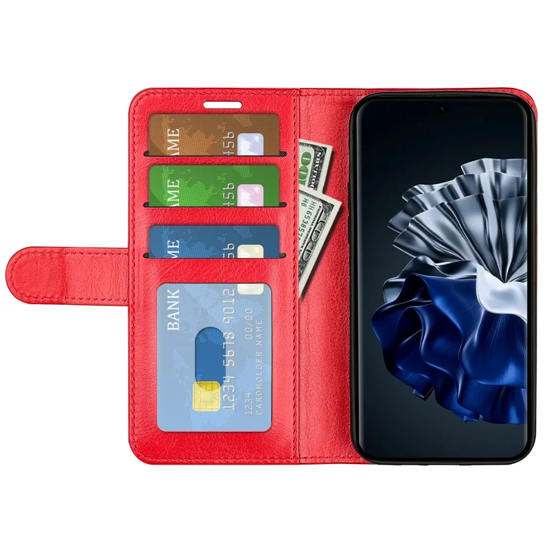Für Huawei P60 Pro PU-Leder-Brieftasche Crazy Horse Texture Faltbares Ständer-Handytasche - Rot