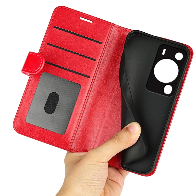 Für Huawei P60 Pro PU-Leder-Brieftasche Crazy Horse Texture Faltbares Ständer-Handytasche - Rot