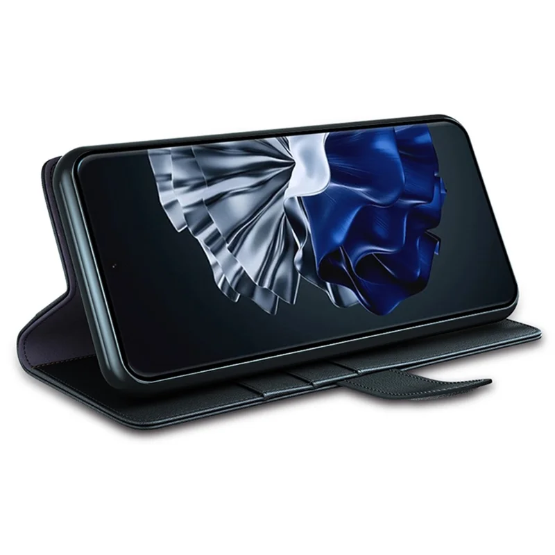 For Huawei P60 / P60 Pro Case Genuine Split Leather Phone Cover with Wallet Stand - Black