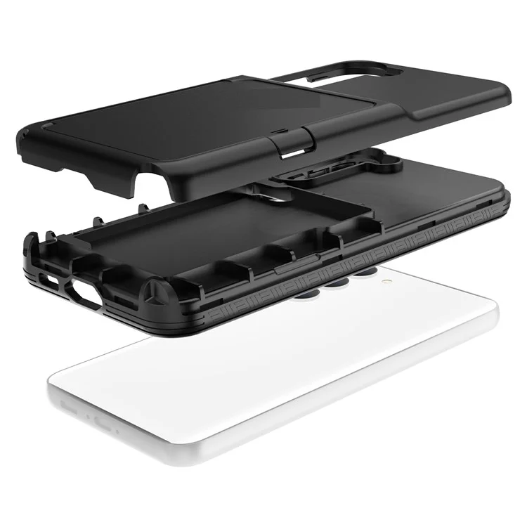 Para Samsung Galaxy S23 Cardcase Series Card Holder Thick Phone Case Kickstand Mirror Function PC + TPU Cover - Preto