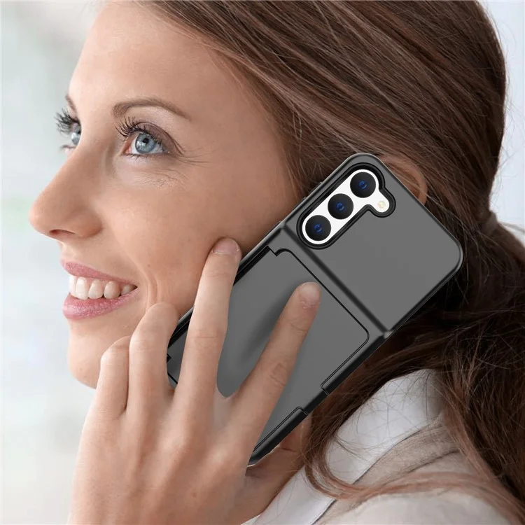 Para Samsung Galaxy S23 Cardcase Series Card Holder Thick Phone Case Kickstand Mirror Function PC + TPU Cover - Preto