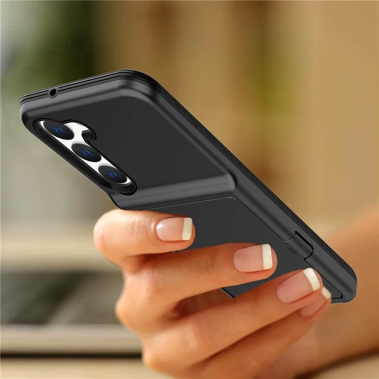 Para Samsung Galaxy S23 Cardcase Series Card Holder Thick Phone Case Kickstand Mirror Function PC + TPU Cover - Preto