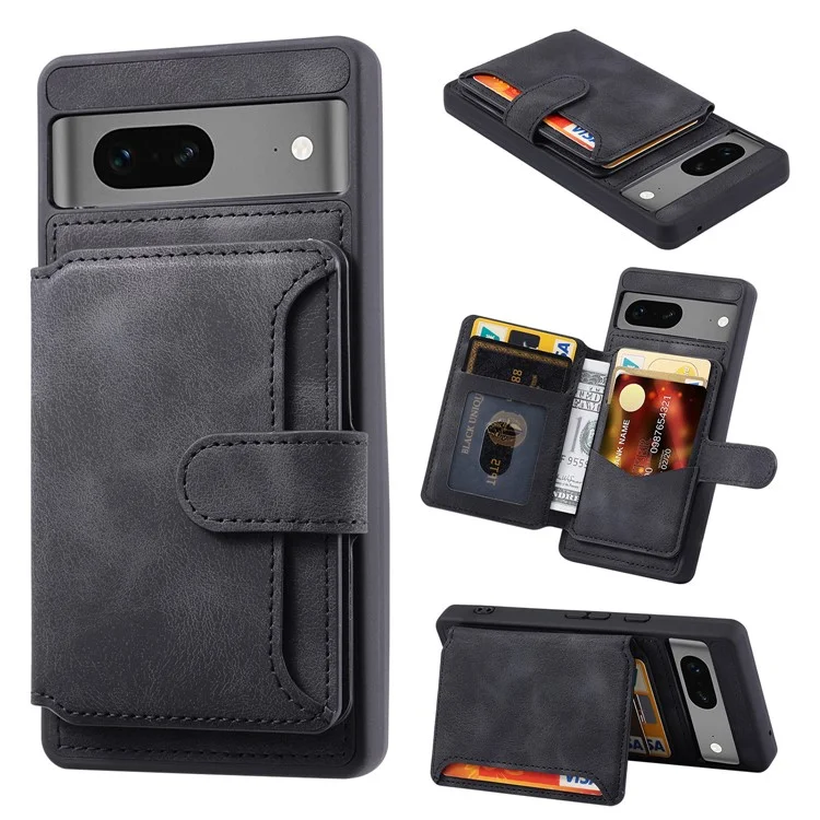 For Google Pixel 8 Kickstand RFID Blocking Phone Wallet Case Anti-drop PU Leather Coated TPU Back Cover - Black