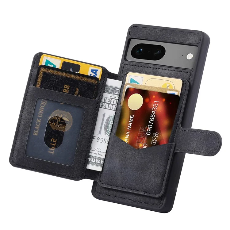 For Google Pixel 8 Kickstand RFID Blocking Phone Wallet Case Anti-drop PU Leather Coated TPU Back Cover - Black