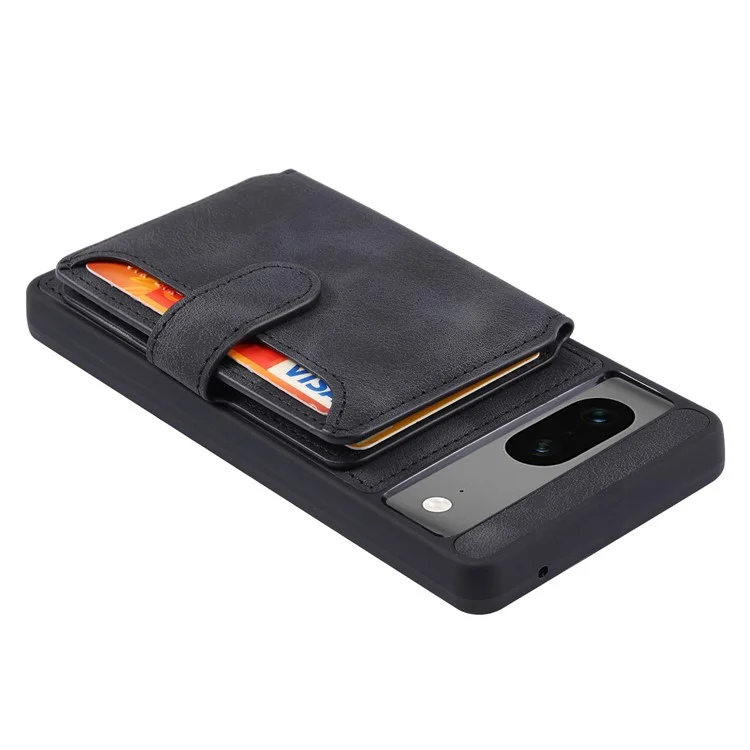 For Google Pixel 8 Kickstand RFID Blocking Phone Wallet Case Anti-drop PU Leather Coated TPU Back Cover - Black