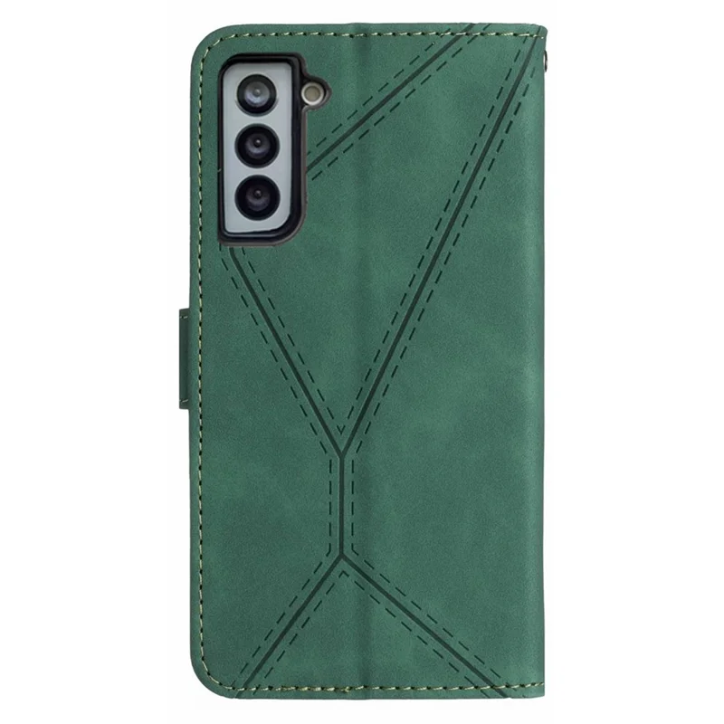 HT05 For Samsung Galaxy S22 5G PU Leather Imprinted Line Phone Case Wallet Stand Skin-touch Protective Cover - Green