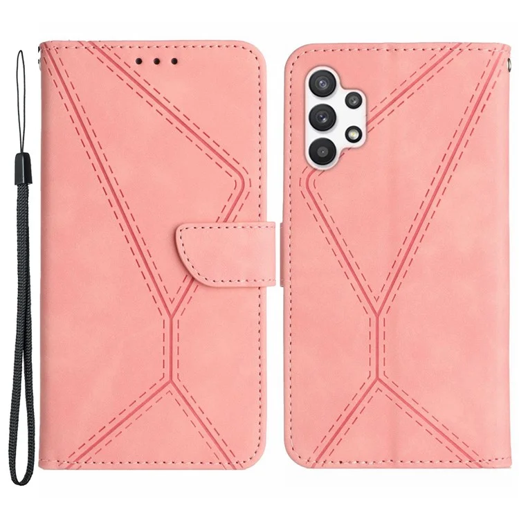 HT05 Wallet Case für Samsung Galaxy A32 5G / M32 5G, Skin-Touch-Ledergeprägter Linienständer-Telefonabdeckung - Pink