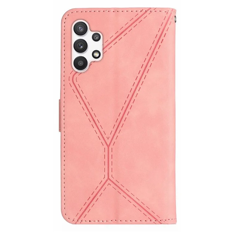 HT05 Wallet Case für Samsung Galaxy A32 5G / M32 5G, Skin-Touch-Ledergeprägter Linienständer-Telefonabdeckung - Pink