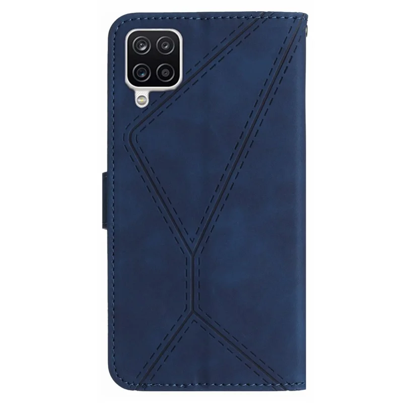 HT05 Für Samsung Galaxy A22 4G (EU-Version) PU-Leder-Ständer-Cover Skin-Touch-bedruckter Linienbrieftaschen-Handyhülle - Blau