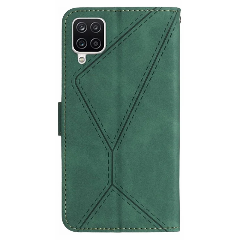 HT05 For Samsung Galaxy A22 4G (EU Version) PU Leather Stand Cover Skin-touch Imprinted Line Wallet Phone Case - Green