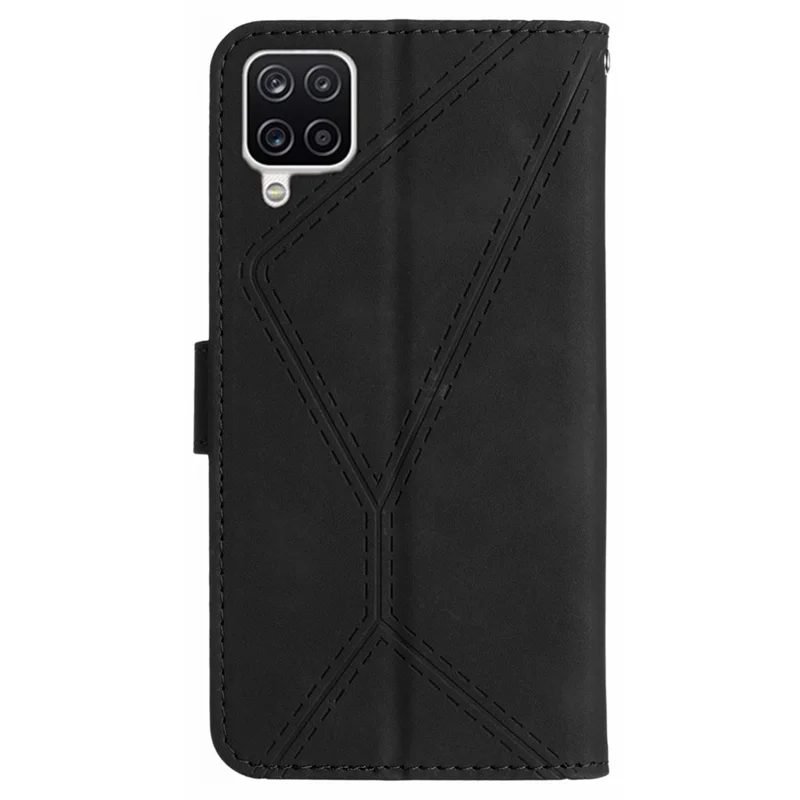 HT05 For Samsung Galaxy A22 4G (EU Version) PU Leather Stand Cover Skin-touch Imprinted Line Wallet Phone Case - Black