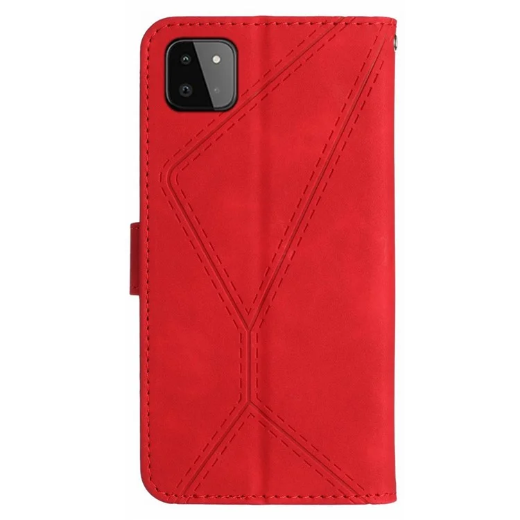 HT05 Skin-touch Phone Case per Samsung Galaxy A22 5G (Versione EU) Custodia in pelle con stampa a linee Portafoglio Stand - Rosso
