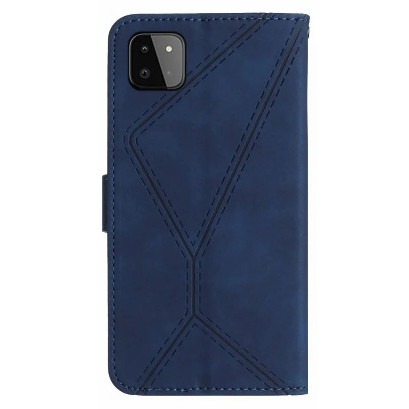 HT05 Skin-touch hylsa för Samsung Galaxy A22 5G (EU-version) med präglad linje, plånbok, ställfunktion, läderhölje - Blå