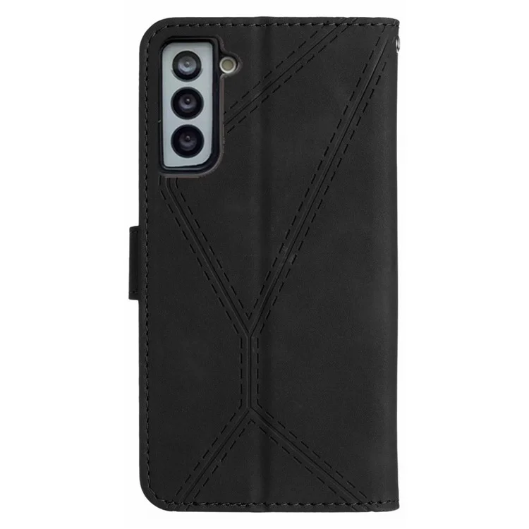 HT05 Stand Case per Samsung Galaxy S21 FE 5G Custodia con linee impresse Pelle PU touch skin - Nero