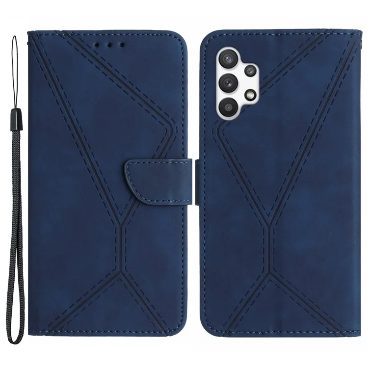 HT05 Para Samsung Galaxy A13 4G Telefone Capa de Couro Impressa Linha Carteira Suporte Capa do Telefone - Azul