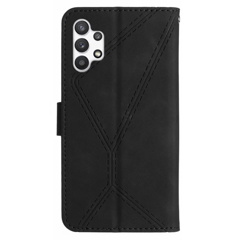 HT05 For Samsung Galaxy A13 4G Phone Leather Case Imprinted Line Wallet Stand Phone Cover - Black