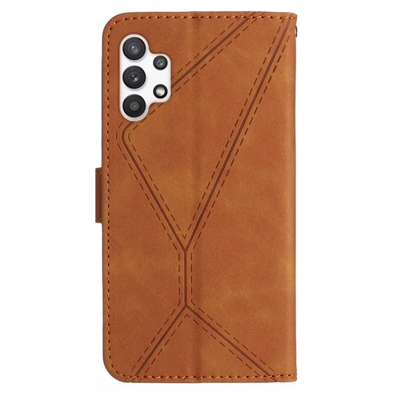 HT05 For Samsung Galaxy A13 4G Phone Leather Case Imprinted Line Wallet Stand Phone Cover - Brown