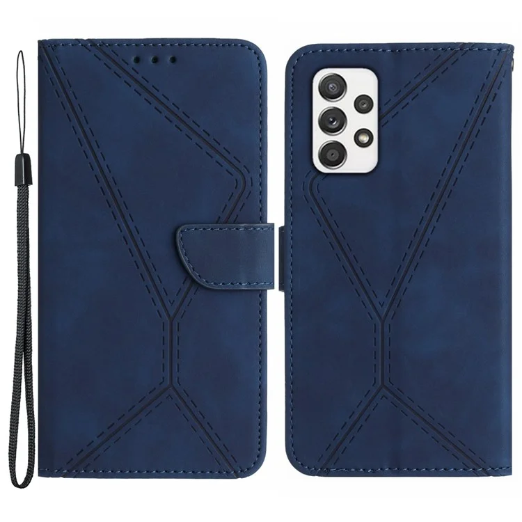 HT05 Phone Flip Case for Samsung Galaxy A53 5G Leather Cover Skin-touch Wallet Shell with Strap - Blue
