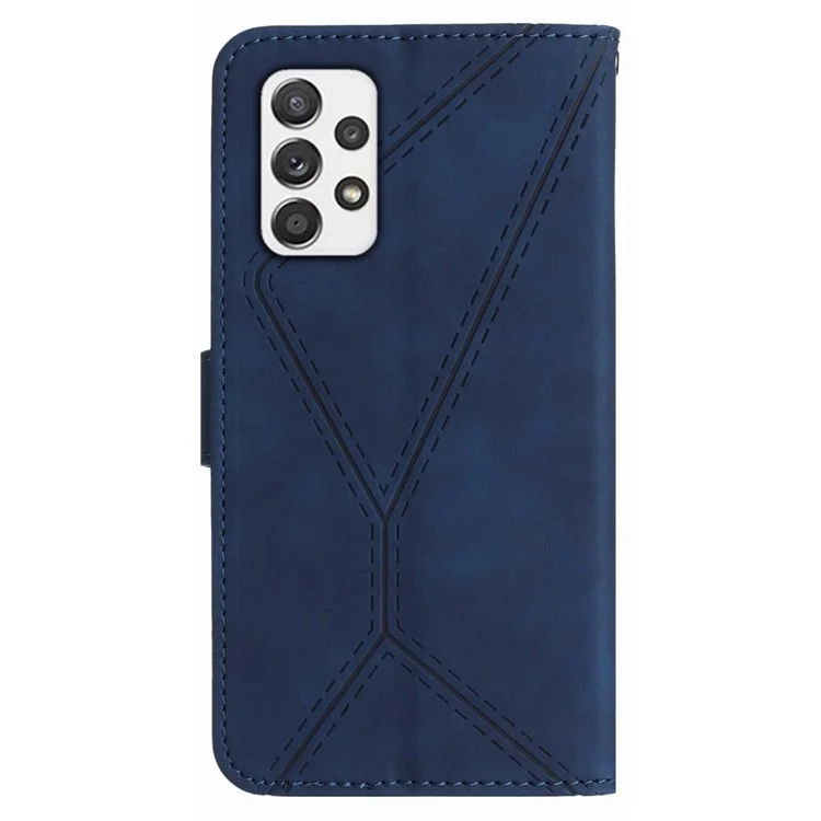 HT05 Phone Flip Case for Samsung Galaxy A53 5G Leather Cover Skin-touch Wallet Shell with Strap - Blue