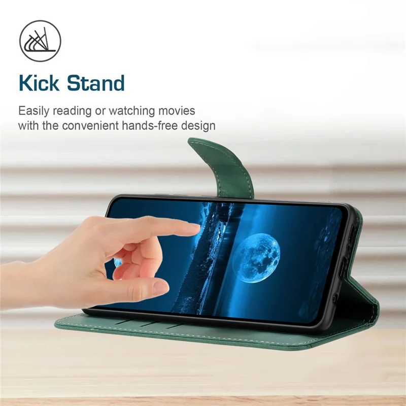 HT05 Skin-touch Phone Case for Samsung Galaxy A54 5G PU Leather Case Stand Wallet Phone Cover with Strap - Green