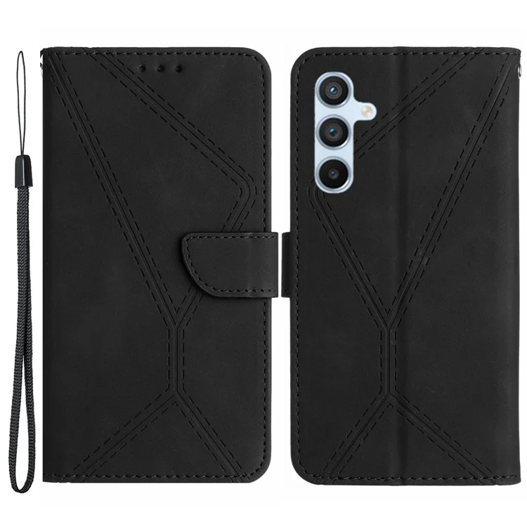 HT05 Wallet Phone Case for Samsung Galaxy A34 5G PU Leather Case Skin-touch Phone Shell with Strap - Black
