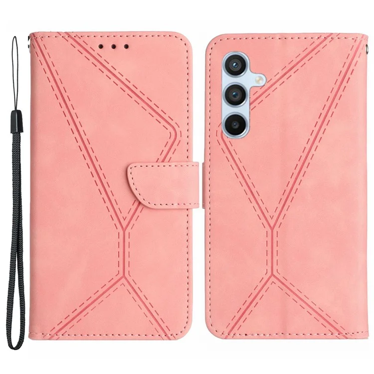 Para Samsung Galaxy A14 5G / 4G Capa de Telefone HT05 Skin-touch Anti-Drop Capa de Couro PU com Carteira, Alça - Rosa