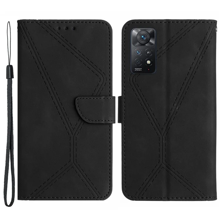 HT05 pour Xiaomi Redmi Note 12 Pro 4G / Note 11 Pro 4G (MediaTek) / Note 11 Pro 5G (Qualcomm) Imprinted Line Phone Case Leather Cover Wallet - Noir
