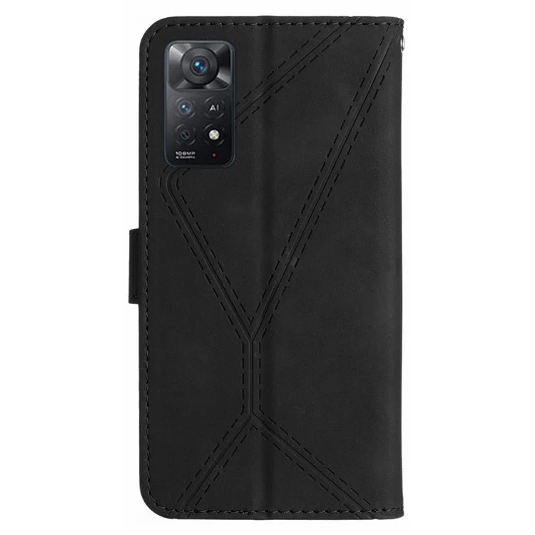 HT05 pour Xiaomi Redmi Note 12 Pro 4G / Note 11 Pro 4G (MediaTek) / Note 11 Pro 5G (Qualcomm) Imprinted Line Phone Case Leather Cover Wallet - Noir