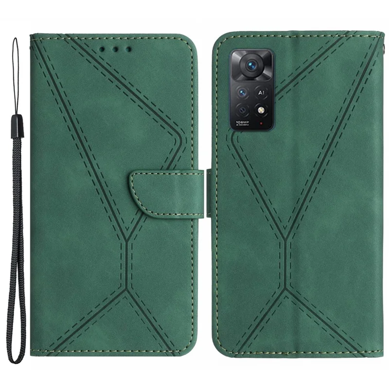 HT05 for Xiaomi Redmi Note 12 Pro 4G / Note 11 Pro 4G (MediaTek) / Note 11 Pro 5G (Qualcomm) Imprinted Line Phone Case Leather Cover Wallet - Green