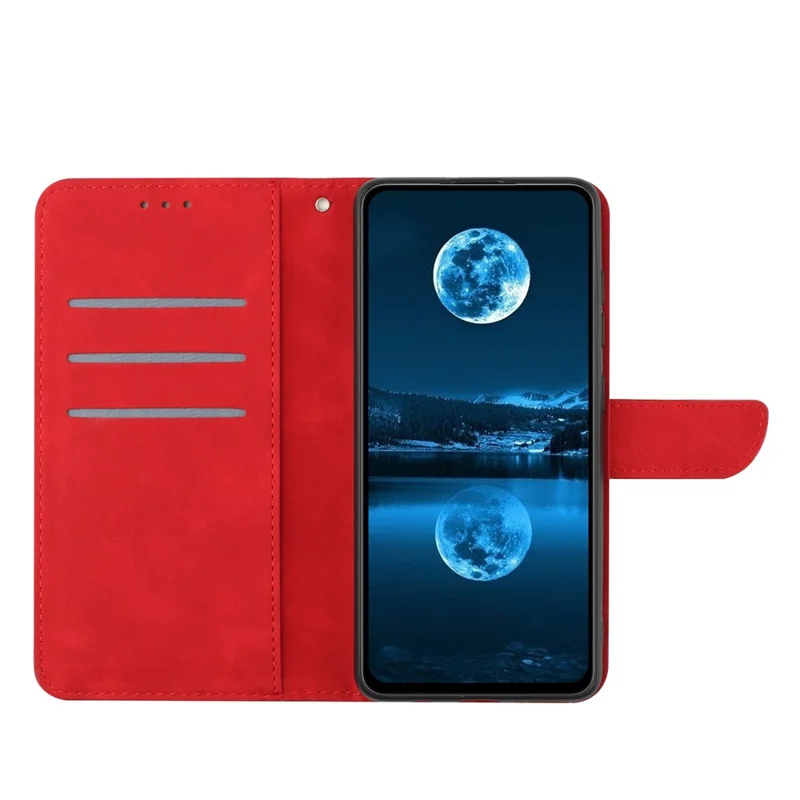 HT05 For Xiaomi 13 Imprinted Line Phone Cover Case Anti-Dust Wallet Stand Skin-touch Leather Shell - Red